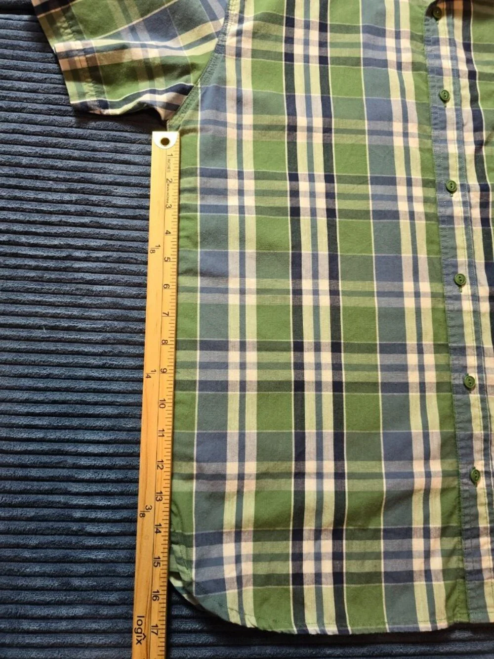 Levi's Mens Shirt Large Short Sleeve Plaid Button Up Green Blue White RN 117508